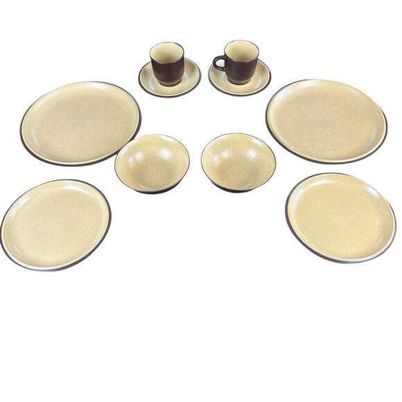 Noritake Folkstone Equator Service For 2 Beige 10 Piece Brown Two Tone Stoneware - Picture 12 of 12